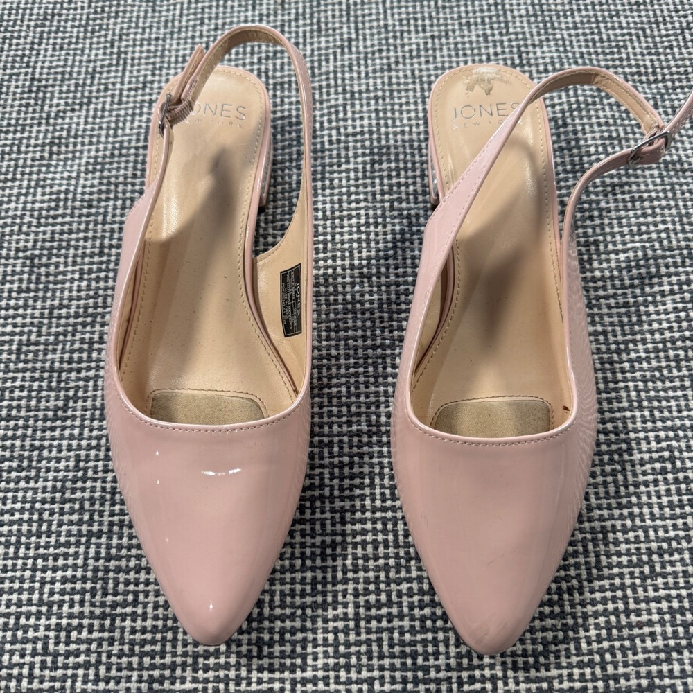 Jones New York Quilsa Blush Pink Patent Pearl Heel Slingback Flats Womens 10M
